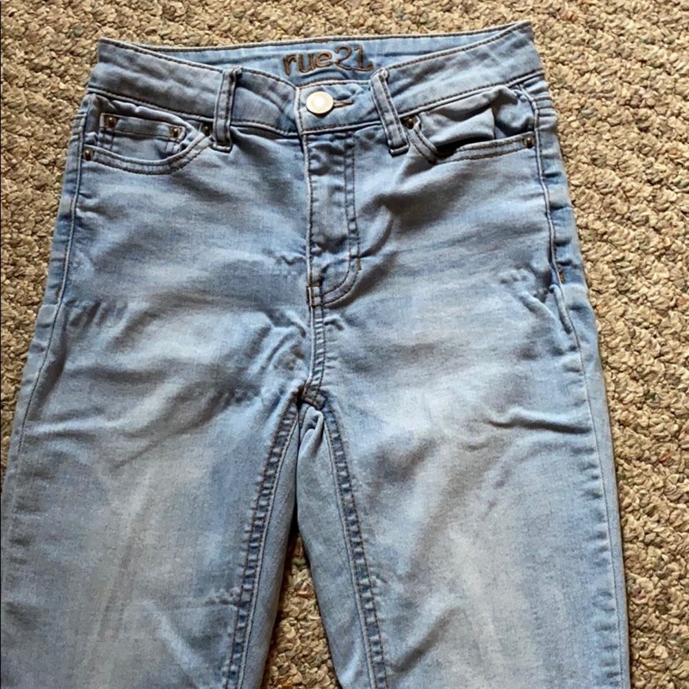 high waisted blue jeans
